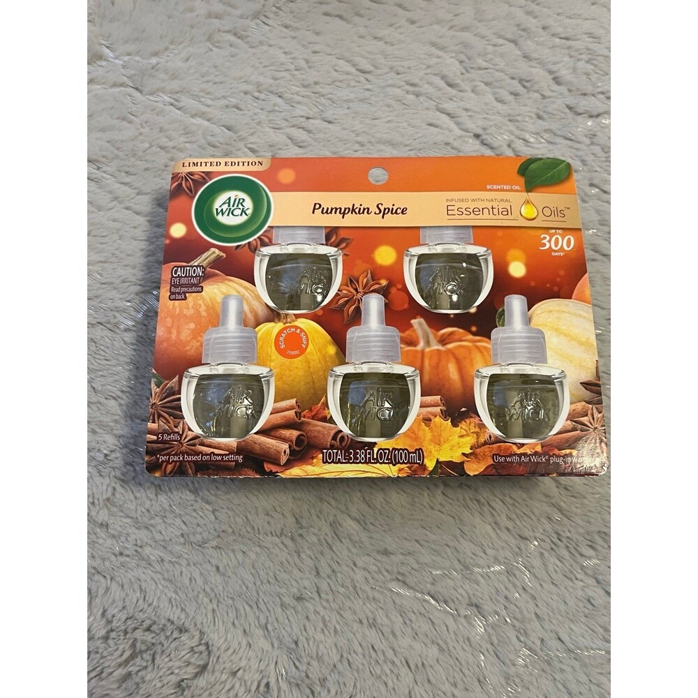Air Wick Plug in Scented Oil Refill, 5 ct, Pumpkin Spice, Air Freshener, New